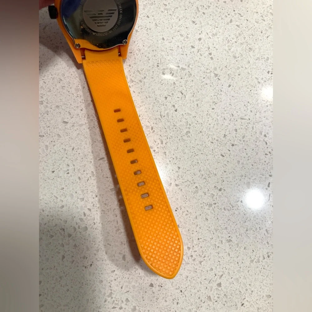 Emporio Armani AR-1041 251103 Black and Orange Watch with Date Display EUC